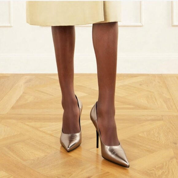Barneys New York Audrey Dark Bronze Metallic Pointed Toe Pumps Made in Italy - Picture 3 of 9